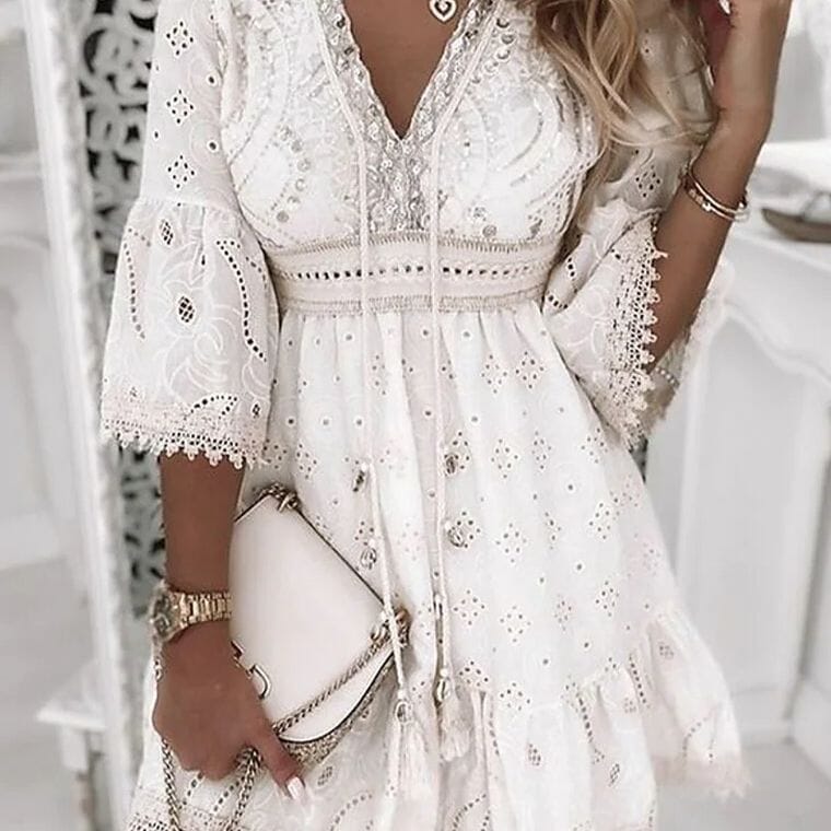 Vestido Elea Boho Curto Renda