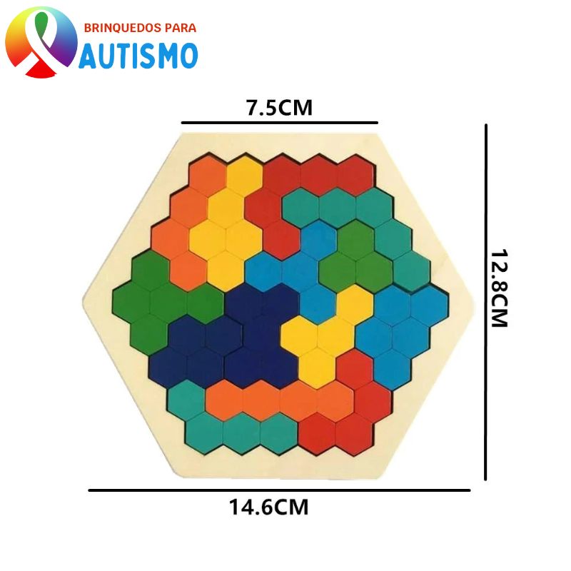 Quebra Cabeça Infantil de Madeira Hexagonal Montessori