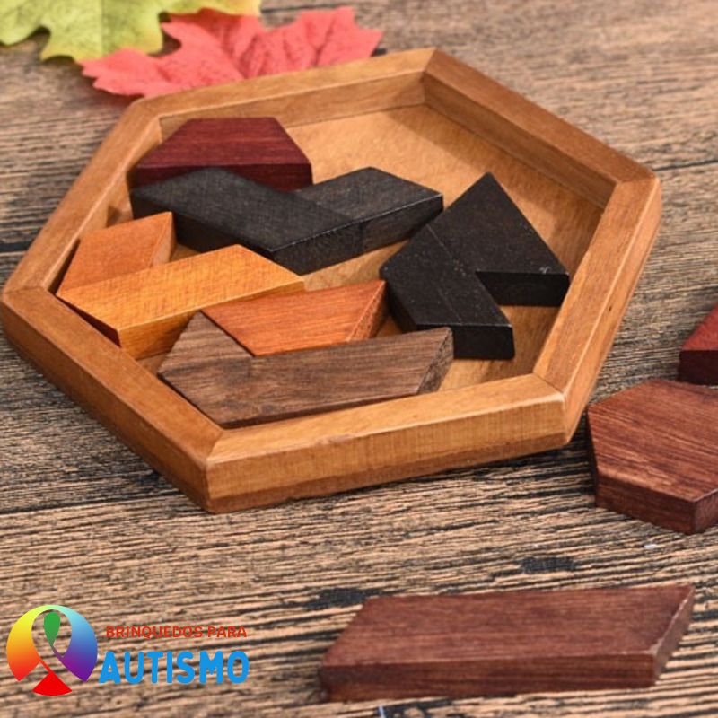 Quebra Cabeça Infantil de Madeira Hexagonal Montessori