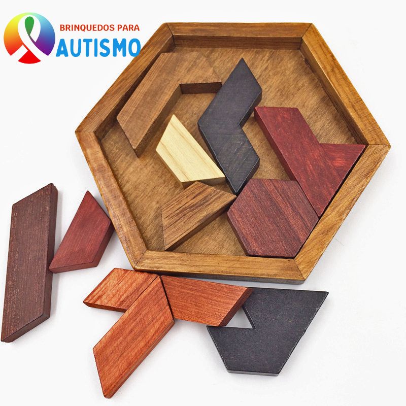 Quebra Cabeça Infantil de Madeira Hexagonal Montessori